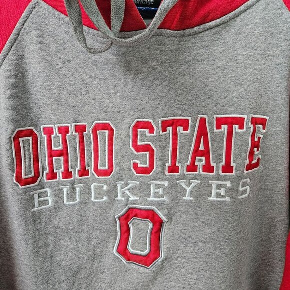 Campus Heritage Ohio State Buckeyes OSU Gray Red Hoodie Sweatshirt L - Picture 7 of 16